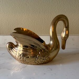 Vintage Brass Swan Large Planter